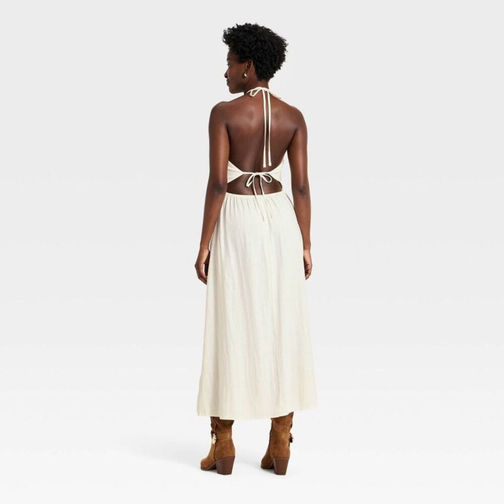 Women's Embroidered Skater Dress - A New Day Cream S - Picture 2 of 4